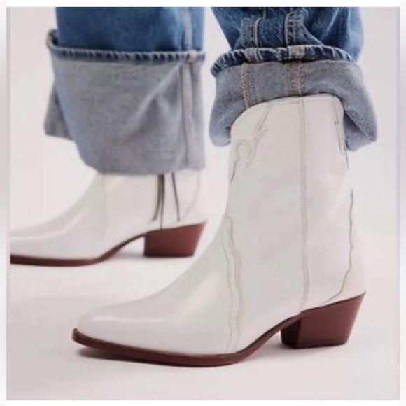 Free People Shoes - Free People White Western-Inspired Leather Ankle Boots